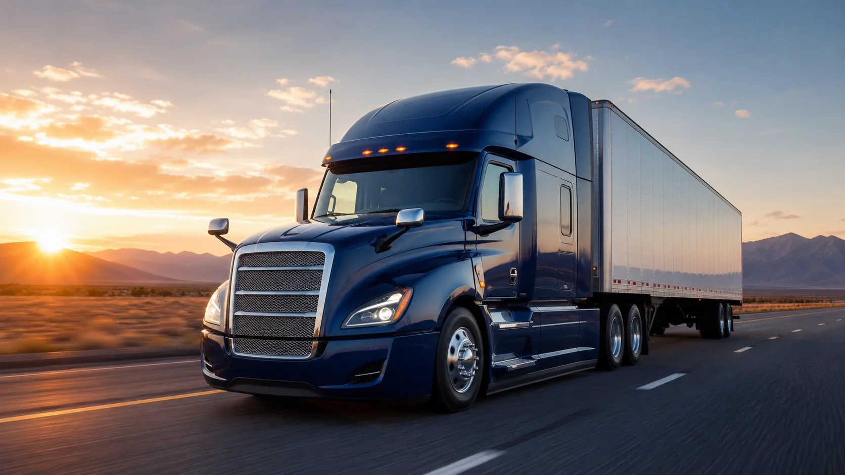 Blue semi truck on the highway